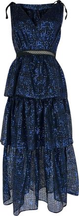 Self Portrait Sequin-embellished V-neck Mesh Midi Dress in Blue Polyester