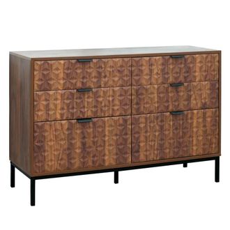 Oviala C&oacute;moda de 6 cajones en mdf con decoraci&oacute;n de melamina de madera oscura