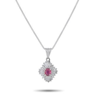 Luxury Bazaar Platinum 0.34 ct Diamond and 0.65 ct Ruby Pendant Necklace MF26-011426