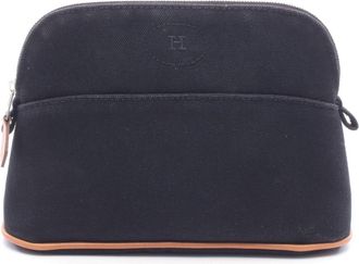 Herm&egrave;s Black Brown Canvas Leather Pouch (Pre-Owned)