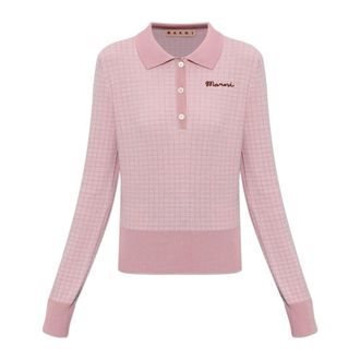 Marni V-neck Knitwear, female, Pink, Size: 2XS Polo with logo
