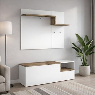 Dmora Muebles De Entrada Dpace, Entrada Multifunci&oacute;n Moderna, Mueble Multiusos Para Atrio, 100% Made In Italy, Cm 120x40h54, Blanco Brillo Y Arce - Dmora