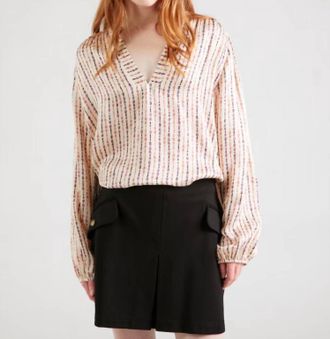 Summum Printed Long Puffed Sleeves Blouse In Light Beige