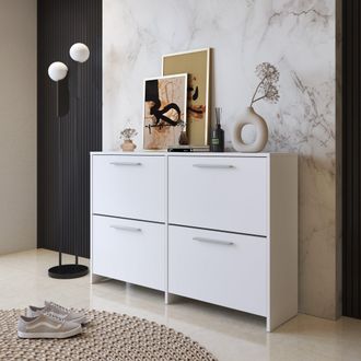 Dmora Scarpiera Moruzzo, Mobile Portascarpe 4 Ripiani, 8 Vani, 4 Ante, 120x28x79h Cm Bianco