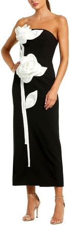 Mac Duggal Strapless Crepe Ankle Dress With 3D Satin Flowers in Black Ivory at Nordstrom, Size 10