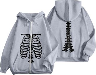 Generic Hoodie for Men Women Long Sleeve Zip Up Retro Gothic Y2K Jacket Cool Streetwear Oversized Hoodies Aesthetic Baggy Hooded Sweatshirts Long Sleeve Pullo