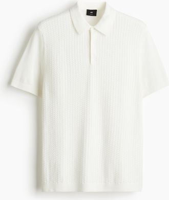 H&M Zopfstrick-Poloshirt in Slim Fit - Weiss