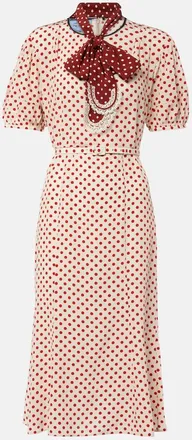 Prada Scarf-detail polka-dot silk midi dress