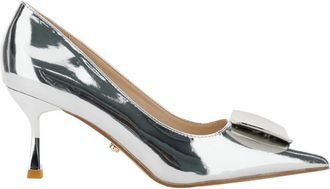 twentyfour Schoenen, Dames, Grijs, 39 EU, Metallic Stiletto Pumps met Square Buckle