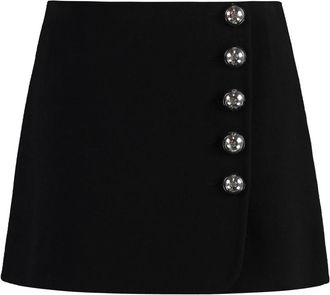 Pucci Wikkel Mini Rok met Versierde Knopen - Dames - Korte rokken - Zwart - M - Wol - Rokken
