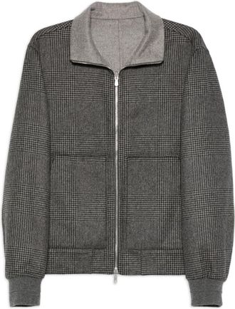 Brunello Cucinelli Grey Check Print Bomber Jacket