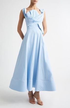 Lela Rose Draped Stretch Poplin Fit & Flare Dress in Oxford at Nordstrom, Size 10
