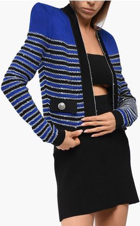 Balmain Striped Cardigan Embellished with Sequins size 38