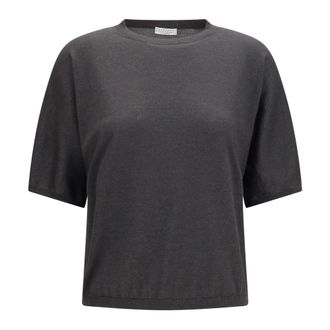 Brunello Cucinelli Jersey de Manga Corta de Cachemira y Seda - Tops - Mujer - Gris - S