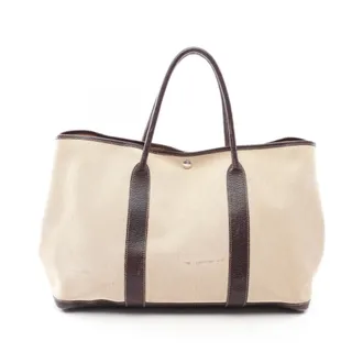 Herm&egrave;s Beige Brown Toile H Buffalo Leather Handbag Tote Bag (Pre-Owned)