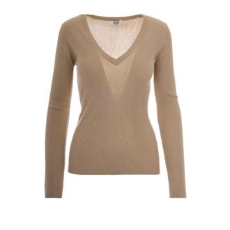 Liu Jo Ecs Maglia Costine Con Lam&eacute; - Dames - V-hals truien - Grijs - M - Truien & Vesten