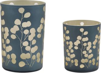 Melrose International Frosted Foliage Candle Holder (Set of 2) - Green