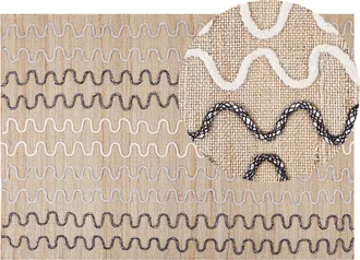 Beliani Alfombra De Yute Beige Blanco Negro 160 X 230 Cm Patr&oacute;n Geom&eacute;trico Retro Sogut