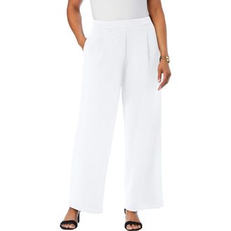 Jessica London Stretch Knit Crepe Wide Leg Pant in White at Nordstrom, Size Small