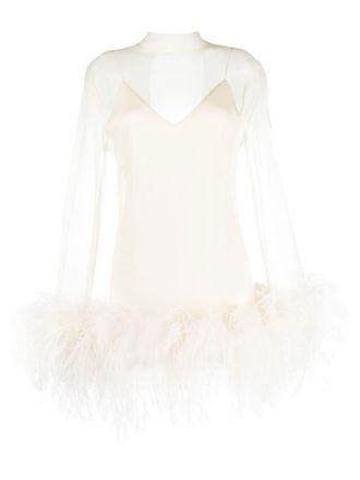 Taller Marmo Abito corto Gina Spirito con decorazione di piume - Toni neutri