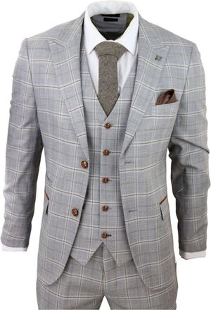 PAUL ANDREW Francis Grey 3 Piece Suit Tan Brown Check