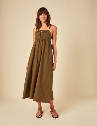 Nobody's Child Green Tie Front Aspen Midi Smock Dress