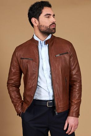 D'Arienzo Giacca in pelle pull up cuoio effetto vintage DArienzo, Seleziona Taglia 44, Colore Cuoio