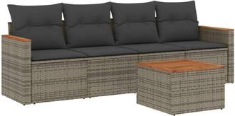 vidaXL Juego De Sof&aacute;s Jard&iacute;n Con Cojines 5 Pzas Rat&aacute;n Sint&eacute;tico Gris Vidaxl