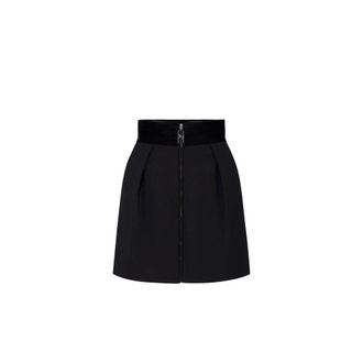 Elisabetta Franchi Rokken, Dames, Zwart, XS, Leer, Double cr&ecirc;pe rok met smokingdetails