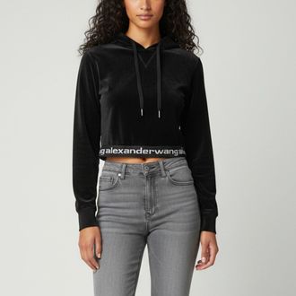 Alexander Wang Alexanderwang. t Black Corduroy Long Sleeve Cropped Hoodie