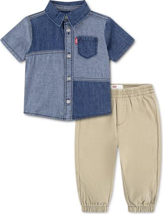 Levi's Colorblock Button-Up Shirt & Joggers Set in Richards at Nordstrom, Size 18M