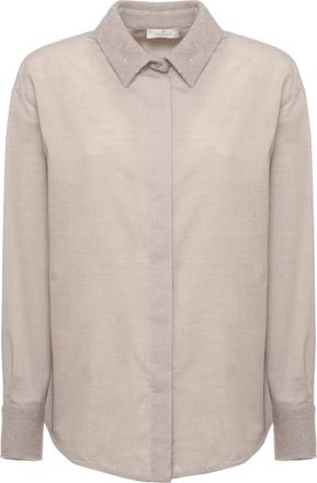 PANICALE Beige Cotton-Cashmere Paillette Shirt