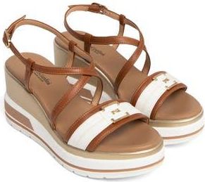Nero Giardini Logo Plate Platform Wedge Sandal in Brown Multi at Nordstrom Rack, Size 11Us / 41Eu