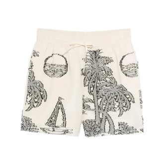 Maison Labiche Beachwear, male, Multicolor, Size: XL Embroidered Tree Drawstring Short
