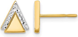 Diamond2Deal 14K Yellow Gold with Rhodium Diamond-cut Triangle Stud Earring