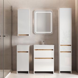 Vicco Set De Muebles De Ba&ntilde;o Detmold, Blanco Alto Brillo, 5 Partes, Vicco