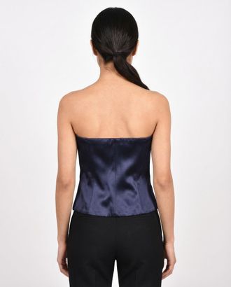 Brunello Cucinelli Strapless Satin Bustier Top - Navy