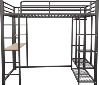 Urban Meuble Cama alta de metal con escritorio, estantes y almacenamiento