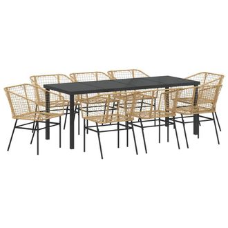 Berkfield Home 9 Piece Garden Dining Set Brown Poly Rattan