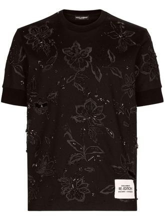 Dolce & Gabbana floral-embroidered cotton T-shirt - Black