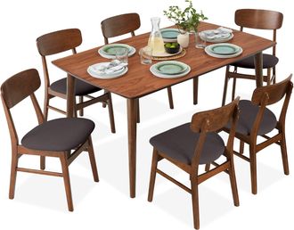 Best Choice Products 7-Piece Mid-Century Modern Upholstered Dining Set, Wooden Table w/ 6 Chairs