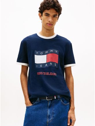 Tommy Hilfiger Mens Tommy Jeans Wavy Flag Ringer T-Shirt - Navy - L