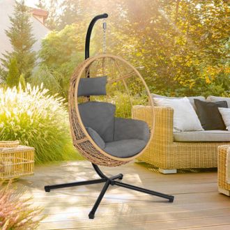 IDMarket Idmarket - Poltrona dondolo sospesa in effetto attan con piedistallo con cuscino grigio