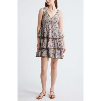 Treasure & Bond Floral Tiered Minidress in Olive Este Ditsy at Nordstrom, Size Xx-Large
