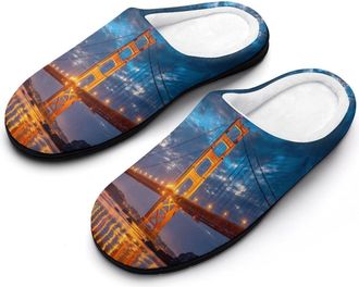 Generic Golden Gate Bridge San Francisco at Night Funny Mens Cotton Slippers Shoes Novelty Soft Non-Slip Sole Home Shoe