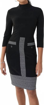 Joseph Ribkoff Long Sleeve Midi Dress In Black/white/silver