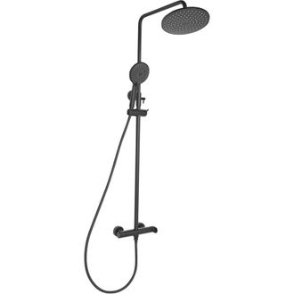 Beliani Columna De Ducha Moderna De Lat&oacute;n Mezclador 3 Modos De Chorro Con Funci&oacute;n Lluvia De Pared Negro Catamarca