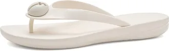 FitFlop Iqushion Glossy-Button Flip-Flops Womens Wedge Shoes Cream : 10 M (B), Rubber