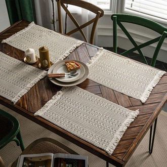 OEM Juego De 4 Manteles Individuales Tejidos Estilo Boho, Color Beige, Estilo Macram&eacute;, Para La Mesa De La Cocina
