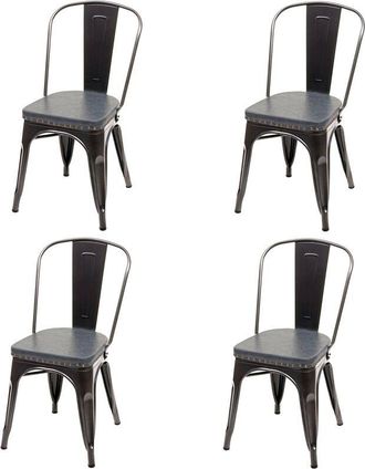 Hhg nunca usado] Juego de 4 Silla de comedor 449e, Silla de cocina Silla, Chesterfield Metal Piel sintética Industrial Gastro, negro-gris